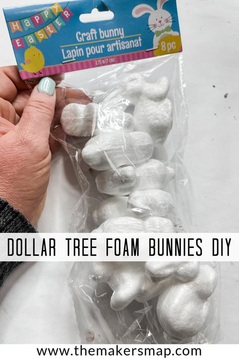 Dollar Tree Foam Bunnies, Diy Easter Tree Decorations, Styrofoam Bunny Craft, Diy Dollar Tree Easter Decor, Dollar Tree Diy Easter Crafts, Bunny Wreath Dollar Tree, Easter Crafts To Sell Gift Ideas, Dollar Tree Easter Crafts 2023, Easter Dollar Tree Crafts