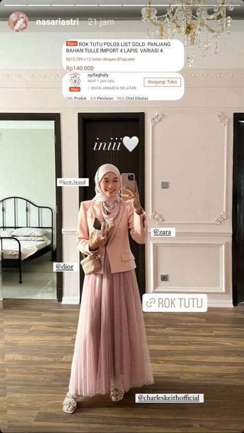 Outfit Rok Tutu, Ootd Rok Pink, Style Blazer Hijab, Rok Tutu Hijab Outfit, Glamour Dress Hijab, Outfit Formal Hijab, Ootd Rok Tutu, Blazer Hijab Outfits, Ootd Blazer Hijab