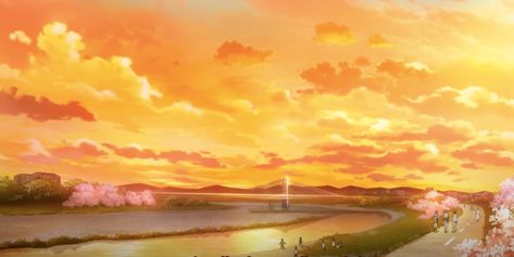 Orange Notion Cover, Anime Orange Wallpaper, Anime Evening, Notion Wallpaper, Yellow Banner, Yellow Aesthetic Pastel, Sky Anime, Summer Banner, Your Lie In April