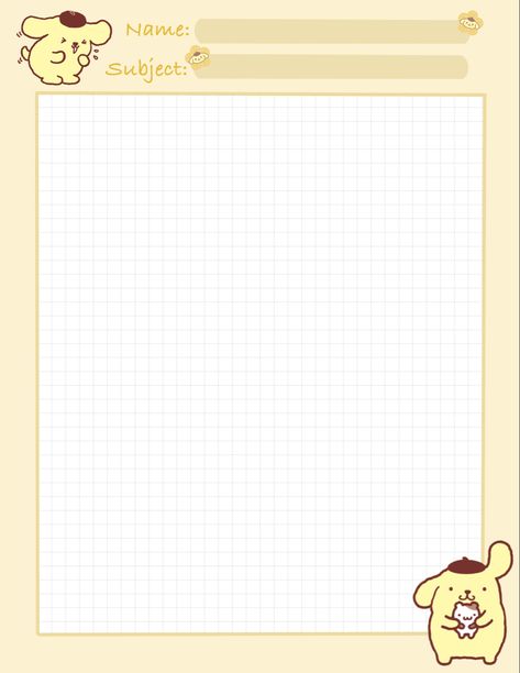 Sanrio Notepad Printable, Pompompurin Notepad, Cute Notebook Page Template, Sanrio Notes Template, Notes Template Aesthetic, Sanrio Notes, Notebook Paper Printable, Goodnotes Paper, Sanrio Notebook