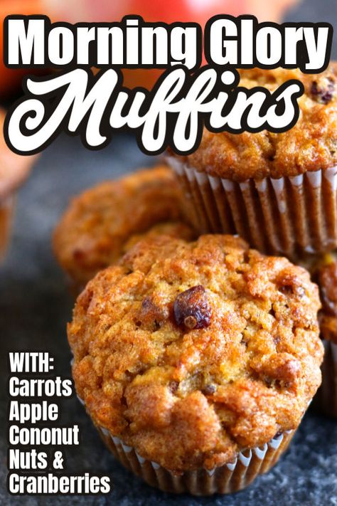 These easy Morning Glory Muffins are jam-packed with carrots, apples, cranberries, chopped nuts and coconut. Loaded with flavour and nutrition, they're perfect for breakfast, or the lunch-box, or to take on-the-go. #HappyHooligans #Morning #Glory #Muffin #Recipe #Easy #Muffins #Healthy #Carrot #Apple #Coconut #Raisin #Cranberry #Nut #Baking #Snack Morning Glory Muffin, Carrot Raisin Muffins, Oatmeal Raisin Muffins, Morning Glory Muffins Healthy, Morning Glory Muffins Recipe, Raisin Muffins, Glory Muffins, Morning Glory Muffins, Muffins Healthy