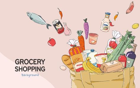 Grocery Shopping Illustration, Grocery Store Illustration, Grocery Illustration, Supermarket Illustration, Food Waste Project, Work Background, Salad Shop, Vector Illustration Character, Commercial Illustration