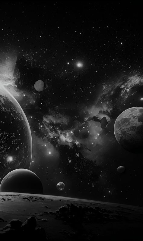 Dark Sci Fi Aesthetic, Planet Black And White, Cool Animal Tattoos, Space Themed Wallpaper, Aesthetic Universe, Drawing Space, Dark Universe, Galaxy Drawings, Sci Fi Aesthetic