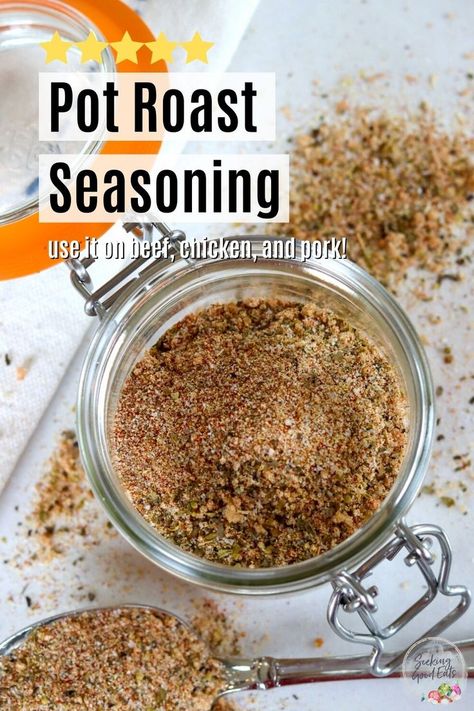 Pot roast seasoning is a quick and simple all-purpose smoky sweet salty seasoning that will season any beef roast to perfection! It ain't just for beef either - use it on chicken, pork, and turkey too! A healthy gluten-free, sugar-free, low carb, and keto dry rub. Use brown sugar substitute for sugar free and keto seasoning mix. Or, omit it completely. Pot Roast Seasoning Mix Recipe, Seasoning For Pot Roast, Pot Roast Seasoning Recipe, Roast Seasoning Recipe, Healthy Pot Roast, Roast Seasoning, Keto Seasoning, Pot Roast Seasoning, Perfect Pot Roast