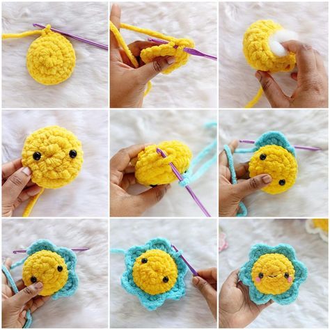 Daisy flower amigurumi ⋆ A little love everyday Mini Crochet Flower Pattern, All From Jade Crochet, Cute Crochet Ideas Aesthetic, Mini Flower Crochet, Mini Crochet Amigurumi, Crochet Flowers Tutorial, Crochet Spring Patterns, Diy Crochet Flowers Tutorial, Flower Amigurumi