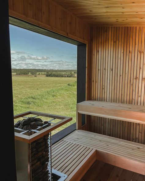 A sauna for gathering and connection. 🧖‍♂️🧘‍♂️🔥 Our project manager shared some photos from his trip to Texas this week, installing another gorgeous Model 8. With seating for up to 8 people, it’s the perfect space for hosting friends and family for the sacred tradition on sauna. This Model 8 features: - Thermally modified burnt + brushed pine from @arborwood.co - Smoked glass windows for added privacy - Electric Cliff stove from @huumsauna - Free-standing shower Reserve yours at the l... Sauna Stove, Sauna Ideas, Sauna House, Standing Shower, Hosting Friends, Sauna Design, Lake Home, The Ritual, Manifestation Board