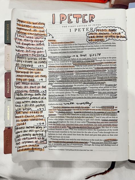 1 Peter Bible Journaling 1 Peter 1 Bible Journaling, 1 Peter Bible Journaling, Philippians Bible Journaling, Annotating Bible, Note Taking Bible, Bible Journaling Notes, Bible Journaling Aesthetic, Bible Annotations, Journaling Goals