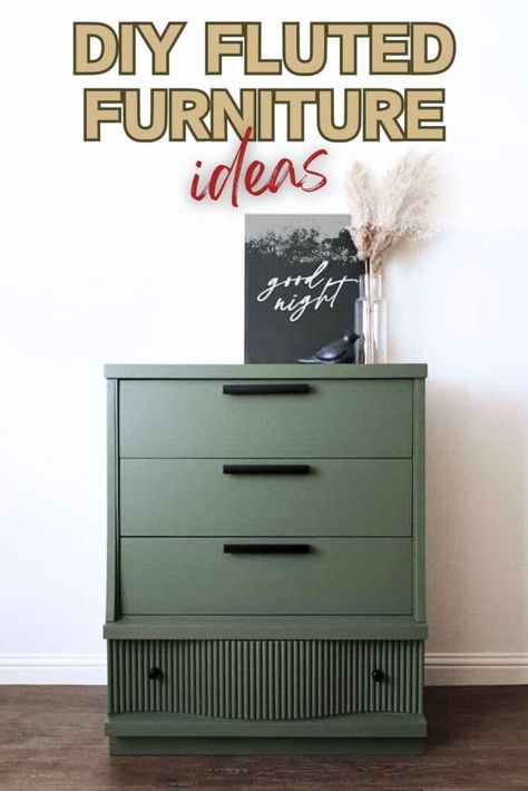 Fluted Furniture, Fluted Dresser, Best Paint For Wood, Best Paint Sprayer, Pine Trim, Armoire Makeover, Diy Dresser, Dresser Drawer, Dresser Makeover