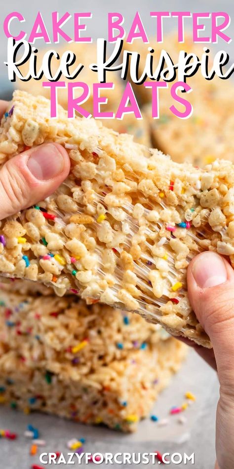 Psst...wanna turn Rice Krispie Treats into pure birthday cake magic? This cake batter Rice Krispie treat recipe is the secret weapon you need! Gooey, crispy, and bursting with flavor - it's easier than you think. Click to unlock the recipe and become a snack legend! Rice Krispie Treats Cake, Best Rice Krispie Treats Recipe, Best Cake Flavours, Rice Crispy Cake, Cake Magic, Rice Crispy Treats Recipe, Best Overnight Oats Recipe, Cake Batter Cookies, Best Cereal