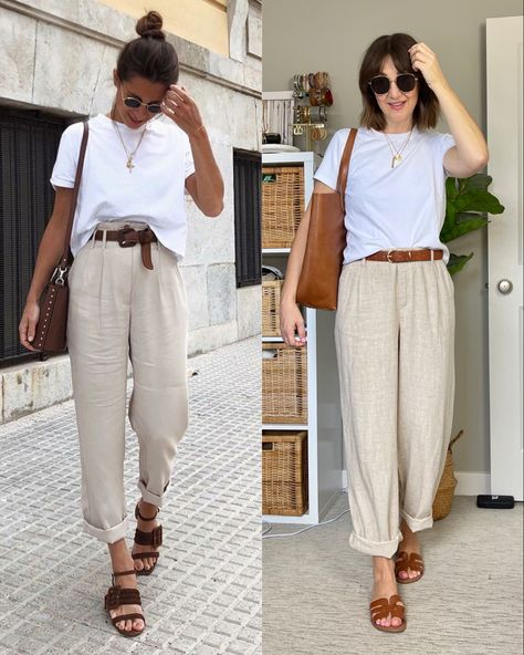 Tan linen pants outfit