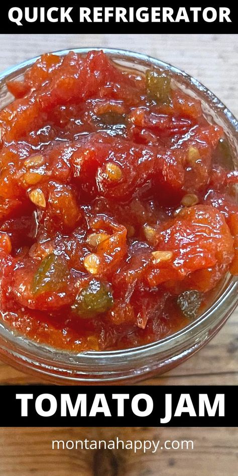 Refrigerator Tomato Jam Recipe in a mason jar Tomato Jam Recipe Easy, Easy Jam Recipes, Tomato Preserves Recipe, Homestyle Recipes, Easy Jam Recipe, Pickled Foods, Tomato Jam Recipe, Pickled Tomatoes, Easy Jam