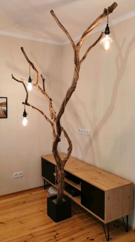 Forest Themed Bedroom, Cafe Corner, Uni Dorm, Lamps Diy, Tree Branch Decor, Indoor Tree, Nautical Lighting, Tree Lamp, Diy Tree