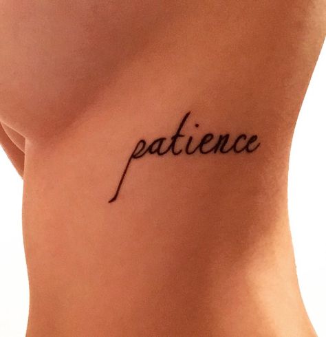 Newest member of my little tattoo family. Patience is the key to a long happy… Symbol For Patience Tattoo, Patience Is A Virtue Tattoo, Patience Tattoos, Tattoo For Patience, Patience Cursive Tattoo, Patience In Cursive, Patience Tattoo Ideas, Patience Tattoo, Tattoos For Women Small Meaningful