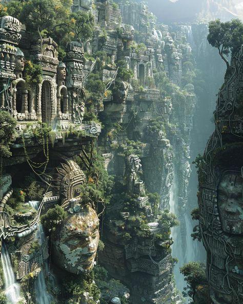 Enjoying the Scenic views of a lost city’s ancient ruins. #ancientcity #ancientruins #lostplaces #ancientarchitecture #ancientcivilizations #ancient #scenicviews #scenery #scenic #scenicart #fantasycity #fantasyarchitecture #fantasyartwork #fantasyart #digitalart #ai #midjourney The Intruders, Bean Stalk, Golden Army, Fantasy Words, Galaxy Photos, Jungle Art, Jack And The Beanstalk, Scenic Art, Fantasy City