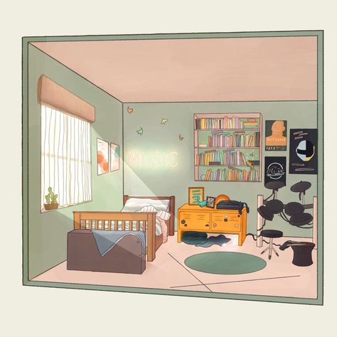 Charlie's Bedroom Heartstopper, Charlie's Room Heartstopper, Charlie Springs Room, Charlie Spring Bedroom, Vibe Rooms, Charlie Spring, Bedroom Drawing, Alice Oseman, Spring Bedroom