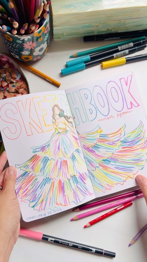 paintbywhitney on Instagram: Filled up another sketchbook… Sketchbook No. 15. My normal go to in my sketchbooks is usually gouache with colored pencils on top.. but… Front Page Of Sketchbook, Pencil Colours Art Drawings, Journal Things, Easy Doodle, Design Sketchbook, Fashion Design Sketchbook, Easy Doodle Art, Fashion Sketch, Sketchbook Ideas