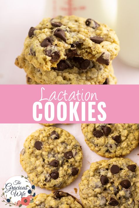 These chocolate chip oatmeal Lactation Cookies are perfect for nursing moms who need a milk supply boost. These breastfeeding-friendly treats are freezer friendly to support tired new moms, and packed with nutrients to support breast milk supply. High Protein Meals For Breastfeeding, Homemade Lactation Cookies, Breast Milk Cookies, Nursing Cookies Lactation, Lactation Oatmeal Raisin Cookies, Oatmeal Lactation Cookies, Easy Lactation Cookies, Oatmeal Raisin Lactation Cookies, Lactation Oatmeal