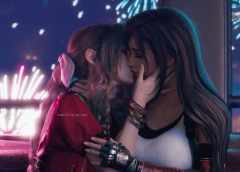 Tifa X Aerith, Aerith And Tifa, Tifa Cloud, Aerith Tifa, Final Fantasy Funny, Ff7 Remake, Cloud And Tifa, Final Fantasy Xii, Aerith Gainsborough