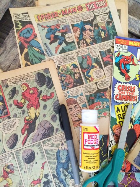 Comic Book Crafts, Diy Superhero, Mod Podge Matte, Angel Illustration, Book Furniture, Dinosaur Room, Recycled Art Projects, Comic Book Superheroes, Fun Sleepover Ideas