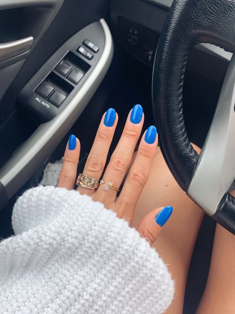 Summer Nails Block Colour, Spring Nails Single Color, Gel X Nails Solid Color, Summery Nails Blue, Spring Nails Solid Color Dip, Solid Color Nail Ideas Summer, Blue Nails One Color, Spring Nails 2024 Trends Solid Color, Dark Blue Almond Acrylic Nails