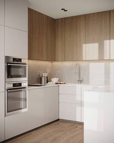 Kitchen Inspirations Minimalist, Light Wood Kitchen Cabinets Modern, Modern Minimalist Kitchen, Ideas Cocina, Sepang, Minimalist Kitchen Design, Modern Kitchen Interiors, White Kitchen Design, Kitchen Design Plans