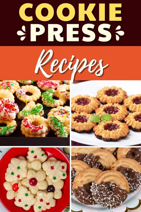 Cookie Recipes For Cookie Press, Easy Cookie Press Recipes, Shortbread Cookie Press Recipe, Butter Cookie For Cookie Press, Spritz Cookie Recipe Cream Cheese, Brown Sugar Spritz Cookies, Christmas Cookies Spritz, Best Cookie Press Recipes, Recipes For Cookie Press