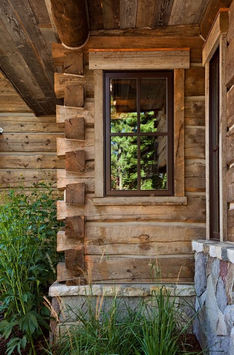 Chinked Log Cabins, Log Cabin Architecture, Cabin Windows Exterior, Dovetail Log Cabin, Log Cabin Windows, Log Cabin Metal Roof, Modern Log Cabins Exterior, Cabins Exterior, Log Cabin Exterior Ideas