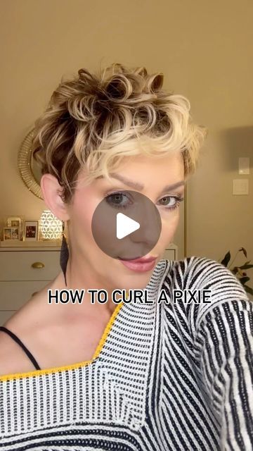 Melissa Smith - Over 40 Hair & Selfcare on Instagram: "How to curl a pixie-the most important step is choosing the correct curling iron size. If your iron is too small your style will resemble Sophia from The Golden Girls. If your iron is too big you won’t achieve curls at all. You want to choose an iron that your hair can wrap around at least 2 times. Anything less than 2 times, will only give you volume, wave or nothing at all.   My hair is 3-5 inches long so I chose the .75” Style Stix from @stylecraftpro save with code HAIRMUBEE15 at Stylecraftus.com  I can use up to 1” with my hair length. I like to alternate my curls in different directions as well as leaving the ends out on some sections to create a less uniform look.   The 2nd most important step is heat protection followed by how How To Style Wavy Pixie Hair, How To Curl Long Pixie Hair, Curling Super Short Hair, Curling Pixie Hair Tutorials, Short Hair Iron Curls, Curl Pixie Hair Tutorials, Curling Iron Curls Short Hair, How To Curl Short Pixie Hair, Curling Pixie Hair With Flat Iron