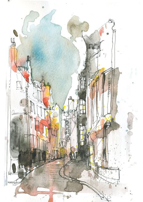 Edinburgh Red - Award-Winning Urban Landscape Artist - Neil Whitehead - Taunton, Somerset Loose Urban Sketching, Michael Raedecker, Neil Whitehead, Urban Reference, Art Experimentation, Street Reference, Architectural Watercolor, Online Pic, Urban Watercolor