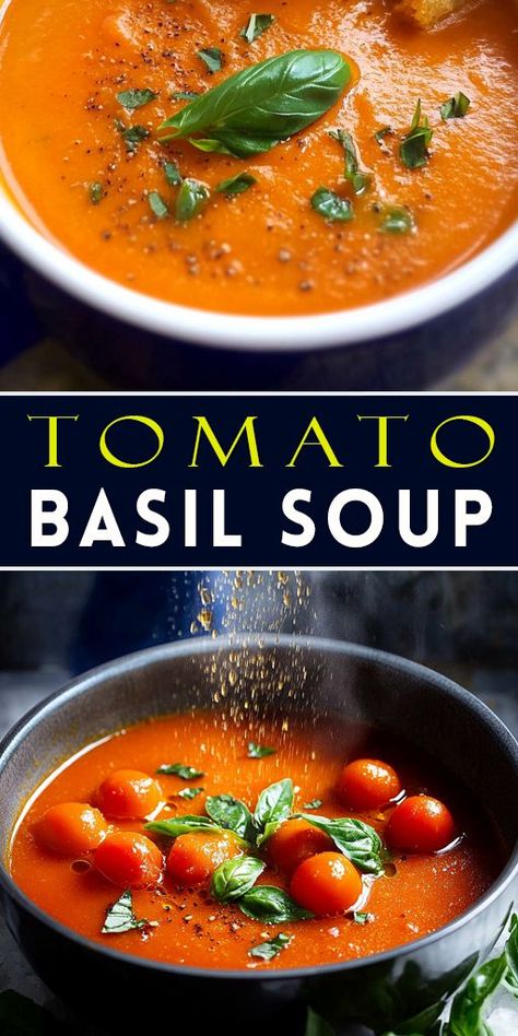 Warm up with a comforting bowl of Tomato Basil Soup! 🍅✨ Made with fresh tomatoes, fragrant basil, and a touch of cream, it's a cozy and delicious meal. Perfect for pairing with crusty bread! 🥖🍵 #TomatoSoup #ComfortFood #SoupSeason Best Tomato Soup Recipe With Fresh Tomatoes, Tomato Basil Soup Recipe With Fresh Tomatoes, Best Tomato Basil Soup Recipe, Cream Of Tomato Basil Soup, Creamy Tomato Basil Soup Recipe, Tomato Basil Soup With Fresh Tomatoes, Basil Tomato Soup, Tomato Soup With Fresh Tomatoes, Healthy Tomato Soup