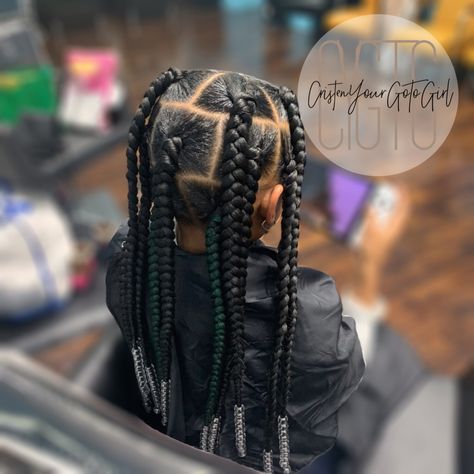 Jumbo knotless braids Jumbo Braids For Kids, Kids Jumbo Knotless Braids, Big Box Braids With Beads, Kids Large Knotless Braids, Jumbo Box Braids Kids, Kids Knotless Box Braids With Beads, Jumbo Box Braids With Beads, Jumbo Braids With Beads, Kids Knotless Box Braids