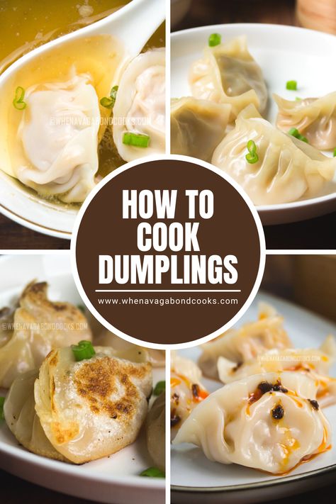 How to cook dumplings How To Cook Potstickers, How To Steam Dumplings, Bamboo Steamer Recipes, Steamed Pork Dumplings, How To Cook Dumplings, Pan Fried Dumplings, Fried Dumplings, Dumpling Filling, Frozen Dumplings