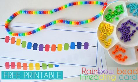 These bead threading cards are a great way to teach children about the colours of the rainbow. Bead threading cards are great for fine motor Patterning Activities, Bead Threading, Kindergarten Sensory, Math Patterns, Colours Of The Rainbow, Prek Math, Preschool Colors, Preschool Fine Motor, Montessori Math