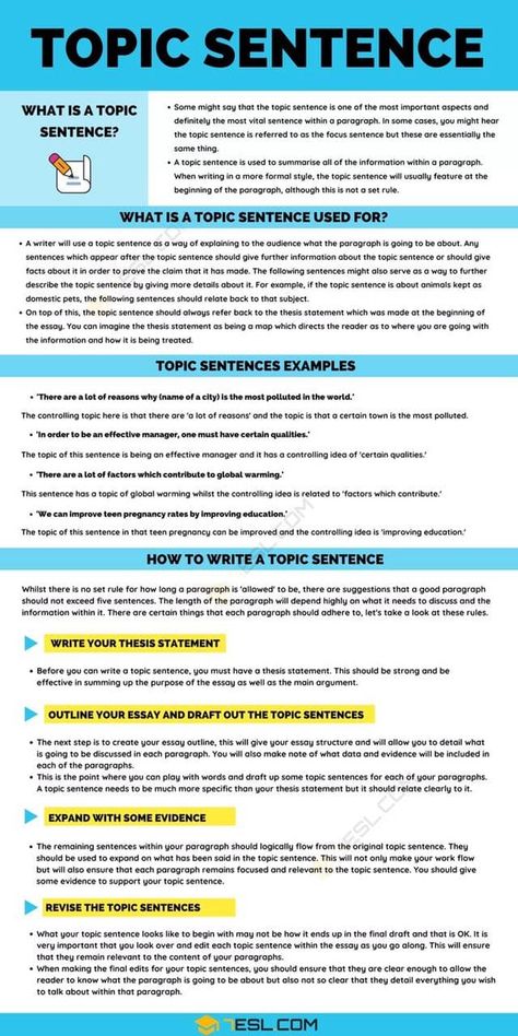 What Is A Topic Sentence, Topic Sentence Examples, Writing Topic Sentences, Reading And Writing Skills, College Admission Essay, College Application Essay, Topic Sentences, Essay Tips, Best Essay Writing Service