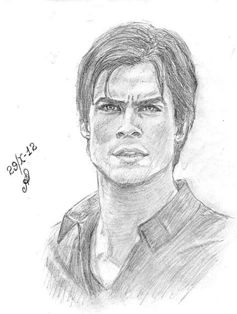 Ian Somerhalder Drawings, Damon Salvatore Drawing, Tvd Drawings, Boy Cartoon Drawing, Vampire Drawings, Damon Salvatore Vampire Diaries, Vampire Diaries Wallpaper, Vampire Diaries Damon, Girl Drawing Sketches