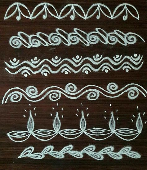 Rangoli Borders Design, Muggu Border Designs, Simple Border Rangoli Designs, Border Kolam Design, Simple Pongal Kolam, Rangoli Border Designs Simple, Kolam Border Designs, Border Design Rangoli, Side Border Rangoli Designs