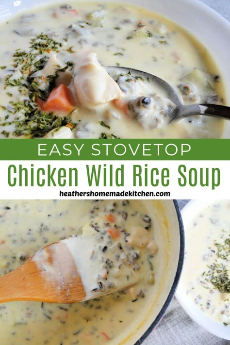 Chicken Wild Rice Soup With Canned Rice, Creamy Chicken Wild Rice Soup Recipes, Creamy Chicken And Wild Rice Soup Easy, Stovetop Chicken Wild Rice Soup, Creamy Wild Rice Soup Recipes, Chicken Wild Rice Soup Creamy, Wild Rice Chicken Soup Stove Top, Easy Stovetop Soup, Healthy Wild Rice Soup