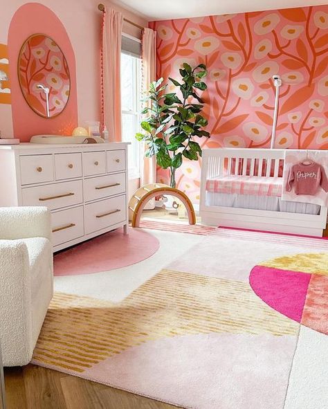 WALLBLUSH.COM | Wallpaper on Instagram: "🧡💛🩷Hello lovelies! Let’s dive into the enchanting world of our “Georgia (Pink) Wallpaper.” Take a glimpse at @serene_dion ’s nursery – it’s like stepping into a soft, peach-colored dream. Isn’t it just delightful? Our Georgia pattern is all about bringing that soft, playful charm to where your little ones dream. It’s not just a wallpaper; it’s a backdrop for those precious giggles and fairy tale moments. And because we know life with tots can get a bit...let’s say, ‘lively’, we’ve made sure this wallpaper is as tough as it is beautiful. Easy to clean and easier to adore, it’s the perfect mix of practicality meets pretty. So, when you’re ready to add a spoonful of sweet to your babe’s space, think of Georgia. It’s like the bestie of nursery decor Yellow Nursery Girl, Wall Blush, Modern Nursery Furniture, Modern Kids Furniture, Dream Nursery, West Elm Kids, Dream Nurseries, Book Wall, Wallpaper Accent Wall