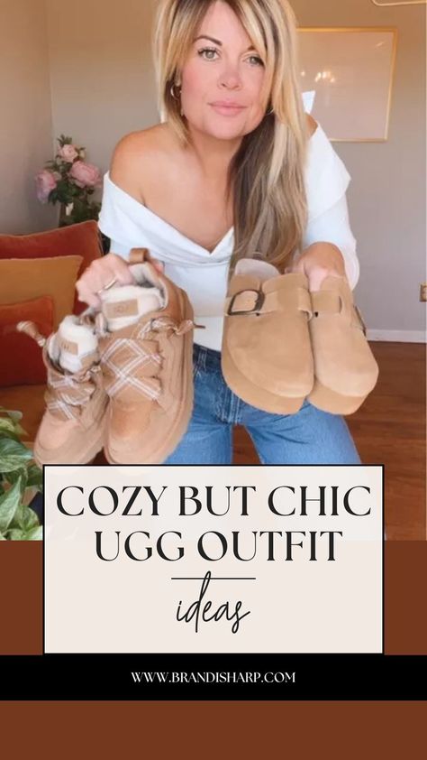 Stay cozy yet chic with this outfit idea to pair with your UGGs! Stylish, comfy, and UGG-approved! #WinterOutfits #UGGs" Jeans Uggs Outfit, Ugg Outfit Ideas, Ugg Sneakers, Jeans Vest, Collard Shirt, Ugg Mini, Uggs Outfit, Jean Vest, So In Love