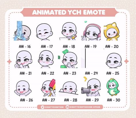 Eighty Eight Design - COMMISSION OPEN (@EightyEightIDN) on X Twitch Emotes Base, Emote Ideas, Chibi Pose, Gacha Pose, Animated Emotes, Vtuber Model, Commissions Open, Art Tutorials Drawing, Sketchbook Art Inspiration