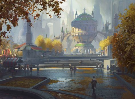 Plaza of the Guildpact - MTG, Jedd Chevrier on ArtStation at https://www.artstation.com/artwork/wDkeV 🎨 #artwork #art #artstation #digitalart #photography #awesome #cool Landscape Concept, Fantasy City, Fantasy Castle, Fantasy Setting, Fantasy Places, Futuristic City, Modern Fantasy, Fantasy Art Landscapes, Fantasy Concept Art