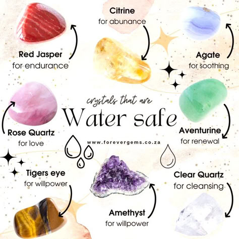 Crystal That Can Go In The Sun, Crystals That Cannot Go In Water, Crystals You Can Put In Water, What Do Different Crystals Mean, Crystals To Shower With, Alternative To Burning Sage, Crystals That Can Go Together, Crystals Water Safe, Non Water Safe Crystals