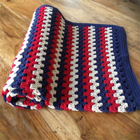 Crochet Blanket Red White And Blue, Red White And Blue Crochet Afghans, Red And Blue Crochet Blanket, Red White And Blue Crochet Patterns, Red White And Blue Crochet Blanket, Crochet Patriots, Red White Blue Crochet, Jubilee Crafts, Red White And Blue Crochet