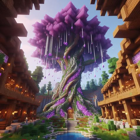 Minecraft Ancient Ruins Ideas, Cool Minecraft Builds Big, Minecraft Big Entrance Ideas, Minecraft Feywild, Minecraft Trees Design Big, Minecraft Fairy Garden Ideas, Enchanted Tree Minecraft, Minecraft Tree Portal, Minecraft Witch Garden