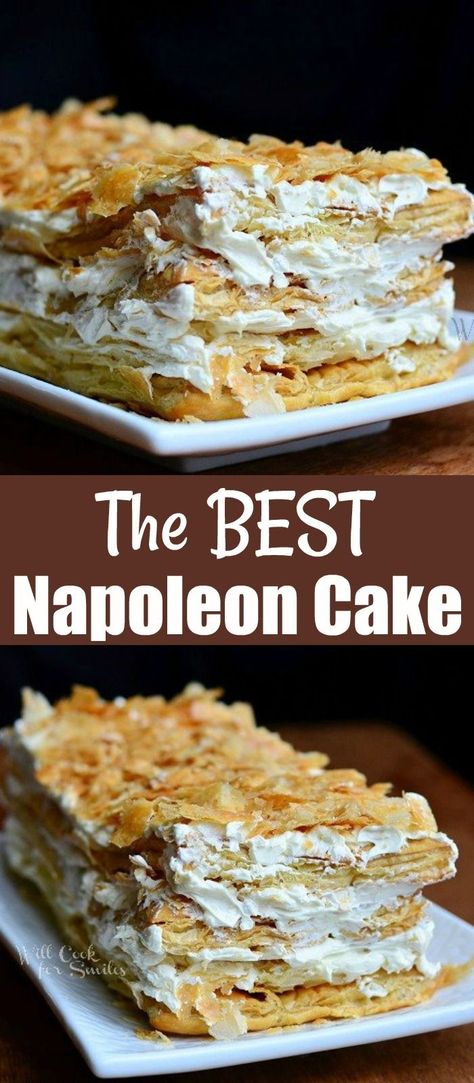 Classic Napoleon Dessert, Russian Napoleon Cake Recipes, French Napoleon Dessert, Napoleon Dessert Recipe, Napolean Puff Pastry Recipe, Easy Napoleon Dessert, Nepolian Cake, Napoleon Cake Recipe, Napoleon Torte