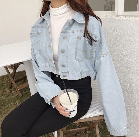 Denim Jacket Outfit, Korean Casual Outfits, Elegante Casual, Short Denim, Korean Girl Fashion, Ulzzang Fashion, Kpop Fashion Outfits, 가을 패션, Denim Jackets