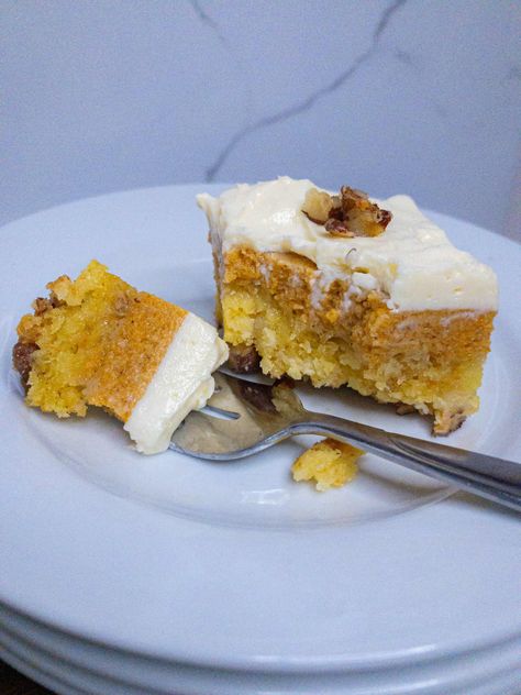 Pumpkin Crunch – piece Hawaiian Pumpkin Crunch Cake Recipe, Pumpkin Crunch Hawaiian Recipe, Pumpkin Crunch Hawaiian, Hawaiian Pumpkin Crunch, Pumpkin Crunch Cake, Popular Dessert, Pumpkin Crunch, Up Pumpkin, Ginger Nut