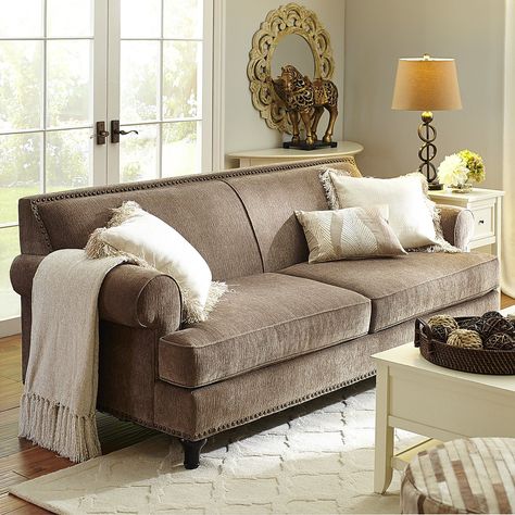 Carmen Sofa - Taupe | Pier 1 Imports Taupe Sectional Living Room, Carmen Sofa, Taupe Sofa Living Room, Tan Sofa Living Room, Taupe Couch, Taupe Living Room, Taupe Sofa, Leather Couches Living Room, Leather Sofa Living Room