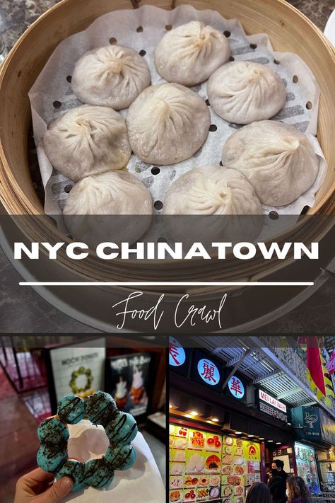 NYC chinatown, Joe's Shanghai soup dumplings, The Dough Club cookie monster doughnut New York Cheap Eats, Nyc Chinatown, Best Chinese Food In Nyc, China Town Nyc, Best Places To Eat In China Town Nyc, Chinatown Nyc Food, Affordable Restaurants In Nyc, Nyc Food Tour, Cheap Eats Nyc