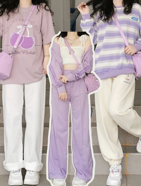 Purple Pastel Outfit, Pastelcore Outfits, Korean Pastel Outfits, Pastel Korean Fashion, Pastel Dress Outfit, Pastel Streetwear, Cute Colorful Outfits, Purple Fashion Outfit, Peony Aesthetic